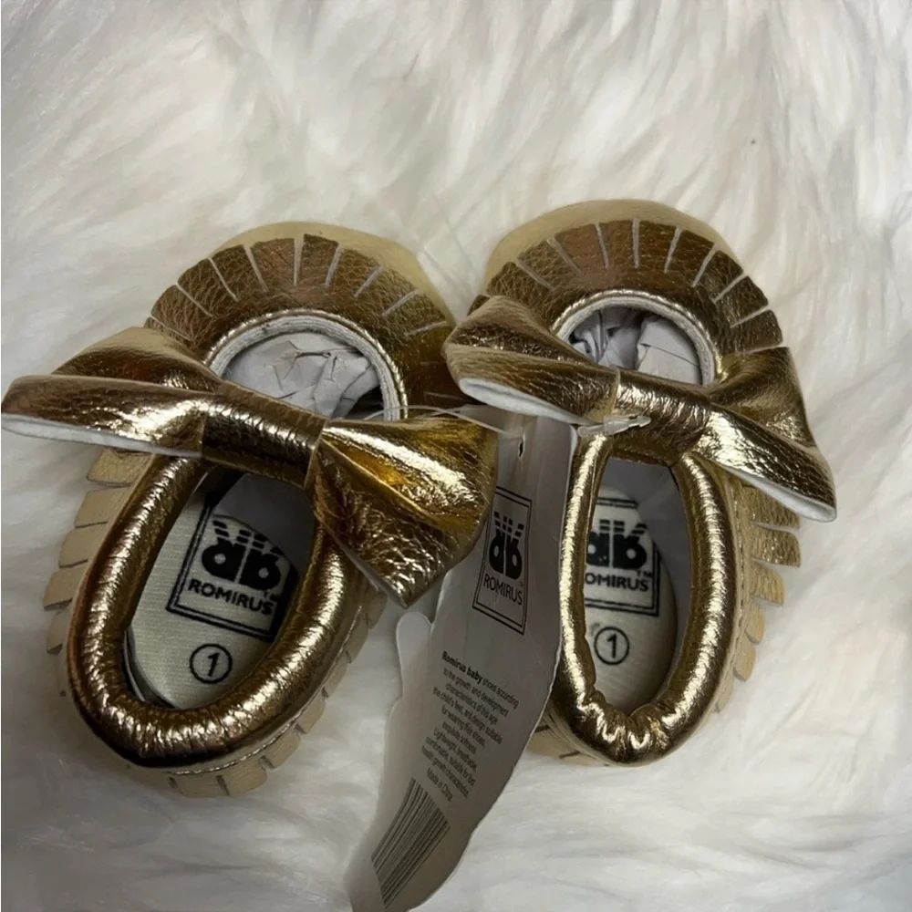 Romirus Gold Fringe Moccasin for Baby Size ( 0-6 Months)
